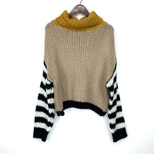 Favlux Fuzzy Chunky Knit Striped Arm Drop Sleeve Colorblock Cowl Neck Sweater